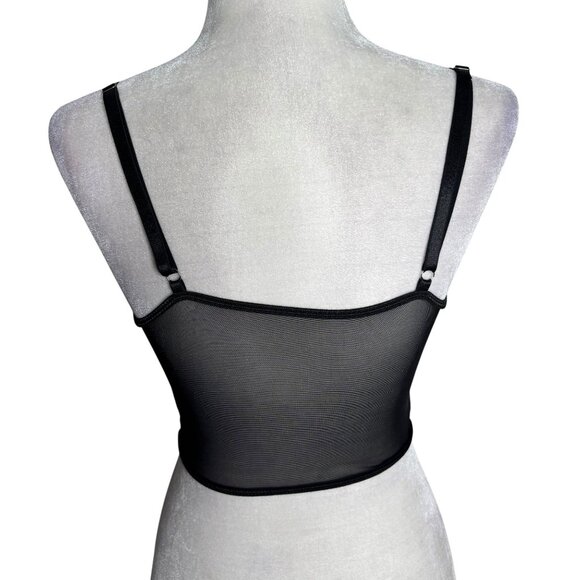 Mesh Rhinestone Bustier Crop Top Black Medium Adjustable Straps Boning NEW - Picture 4 of 7